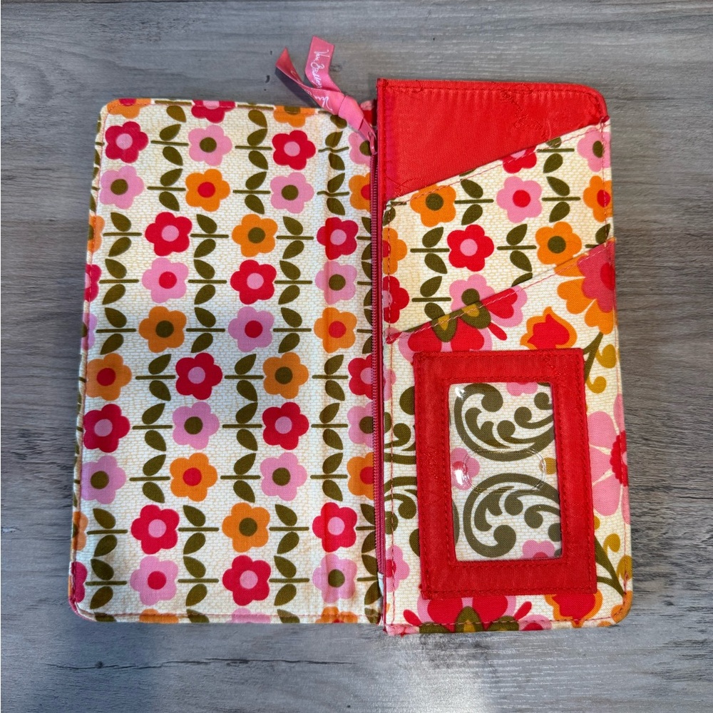 Vera Bradley Travel Wallet.  Floral Patterned Wallet with Red Accents